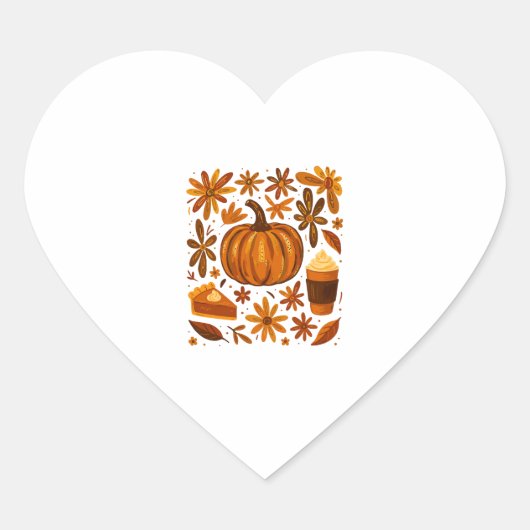 グリッター秋フローラパンプキンサンクスギビング ハートシール (正面)