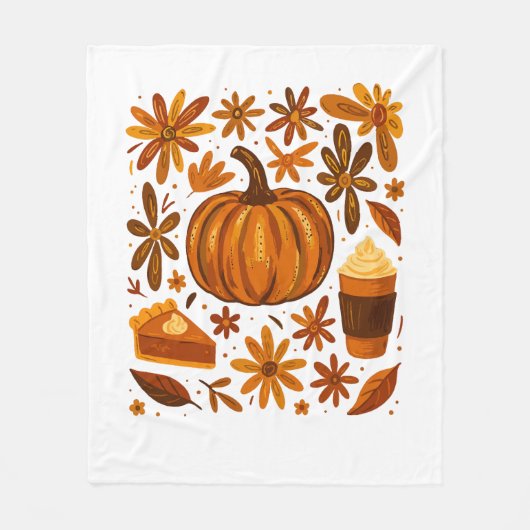 グリッター秋フローラパンプキンサンクスギビング フリースブランケット (正面)