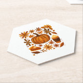 グリッター秋フローラパンプキンサンクスギビング ペーパーコースター (アングル)
