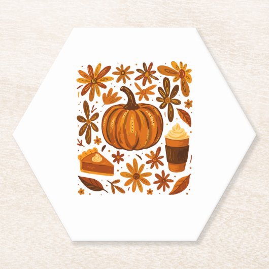 グリッター秋フローラパンプキンサンクスギビング ペーパーコースター (正面)