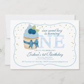 グリッター紙吹雪カップケーキ1st誕生日パーティー 招待状 (正面)