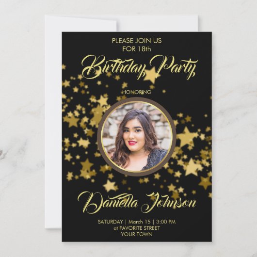 グリッター紙吹雪スカスタムターズ誕生日 招待状 (正面)