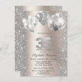 グリッター紙吹雪バルーンシャンパン35誕生日 招待状 (正面/裏面)