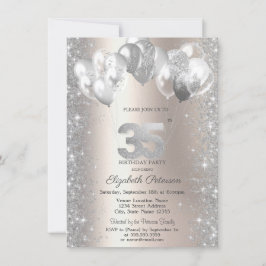 グリッター紙吹雪バルーンシャンパン35誕生日 招待状