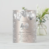 グリッター紙吹雪バルーンシャンパン40歳の誕生日 招待状 (スタンド正面)