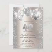 グリッター紙吹雪バルーンシャンパン40歳の誕生日 招待状 (正面)