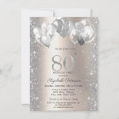 グリッター紙吹雪バルーンシャンパン80誕生日 招待状 (正面)