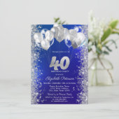 グリッター紙吹雪バルーンNavy Blue 40th誕生日 招待状 (スタンド正面)
