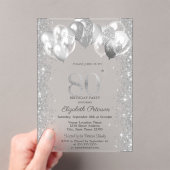 グリッター紙吹雪バルーンNavy Blue 80誕生日 アクリル招待状 (インサイチュ (ポータブル))