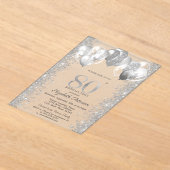 グリッター紙吹雪バルーンNavy Blue 80誕生日 アクリル招待状 (レイダウン)