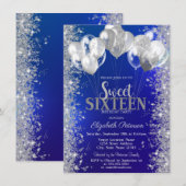 グリッター紙吹雪バルーンNavy Blue Sweet 16 招待状 (正面/裏面)