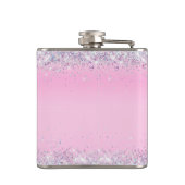 グリッター紙吹雪パーソナライズされたピンク フラスク (裏面)