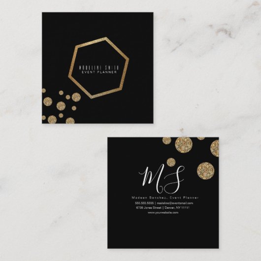 グリッター紙吹雪フェミニンイベントプランナー スクエア名刺 (正面/裏面)