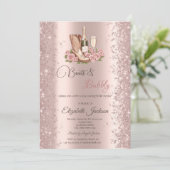 グリッター紙吹雪ブーツワインフラワーズブライダルシャワー 招待状 (スタンド正面)