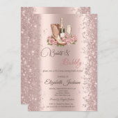 グリッター紙吹雪ブーツワインフラワーズブライダルシャワー 招待状 (正面/裏面)