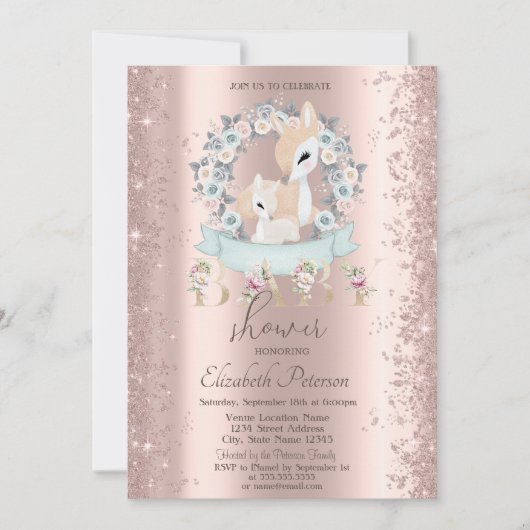 グリッター紙吹雪ベビーデアーズフラワーベビーシャワー 招待状 (正面)