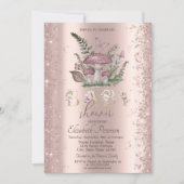 グリッター紙吹雪マッシュルーム蝶ベビーシャワー 招待状 (正面)