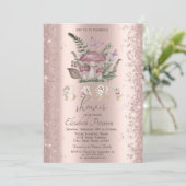 グリッター紙吹雪マッシュルーム蝶ベビーシャワー 招待状 (スタンド正面)