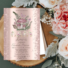 グリッター紙吹雪マッシュルーム蝶ベビーシャワー 招待状