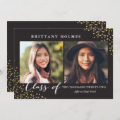 グリッター紙吹雪散布2写真卒業ホワイト 招待状 (正面/裏面)