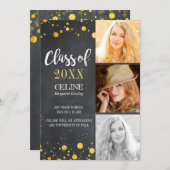 グリッター紙吹雪数々のの卒業式 招待状 (正面/裏面)