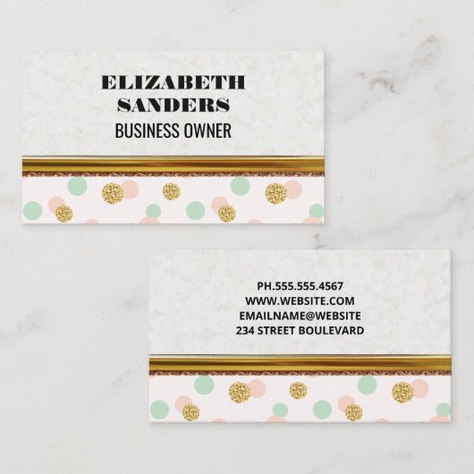 グリッター紙吹雪 |水玉模様 |金ゴールド縁ど 名刺 (正面/裏面)