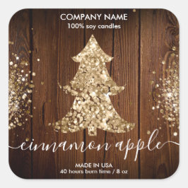 グリッター素朴クリスマスツリーろうそくラベル スクエアシール