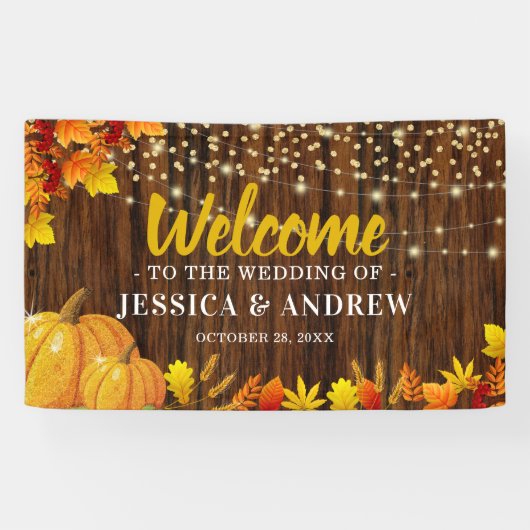 グリッター素朴パンプキンオータム結婚ムズウェルカム 横断幕 (横)