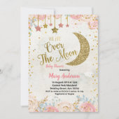 グリッター素朴金ゴールドムーンベビーシャワーfor girl 招待状 (正面)