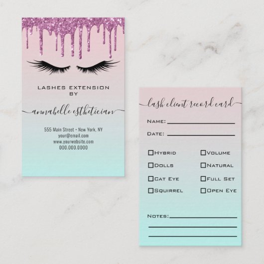グリッター紫まつげ拡張クライアントレコード 名刺 (正面/裏面)