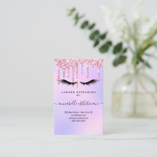 グリッター紫まつ毛の拡張クライアントレコードBu 名刺 (スタンド正面)