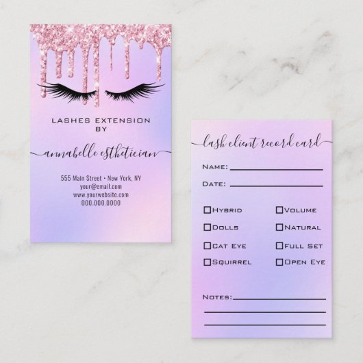 グリッター紫まつ毛の拡張クライアントレコードBu 名刺 (正面/裏面)