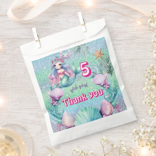 グリッター紫色の人魚の誕生日お願いバッグ フェイバーバッグ (クリップ留めされた状態)