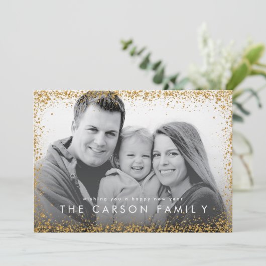 グリッター縁ど新年あいさつフェイク金ゴールドグリッター シーズンカード (スタンド正面)