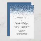 グリッター縁ど誕生日、ネイビーブルー 招待状 (正面/裏面)