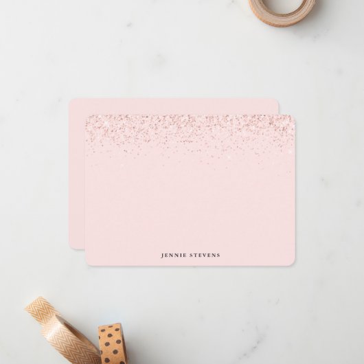 グリッター縁ど、赤面ピンクパーソナライズされた色 ノートカード (正面/裏面インサイチュ)