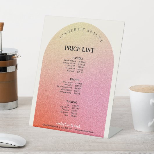 グリッター美しいサロンビジネスメニュー価格表 台座サイン (インサイチュ)