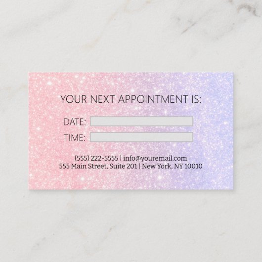 グリッター美しいピンクヘアスタイリストアポイントメントカード 名刺 (裏面)