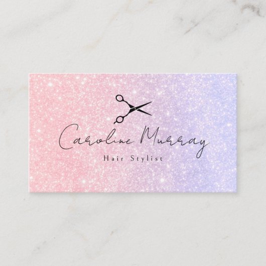 グリッター美しいピンクヘアスタイリストアポイントメントカード 名刺 (正面)