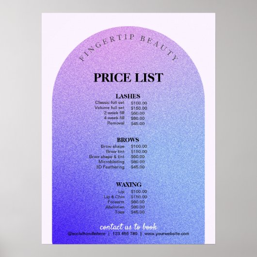 グリッター美しいメイクアップネイルサロンメニュー価格表 ポスター (正面)