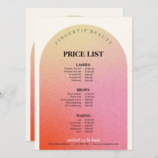 グリッター美容師爪、 ネイル美しいサロン価格表 (正面/裏面)