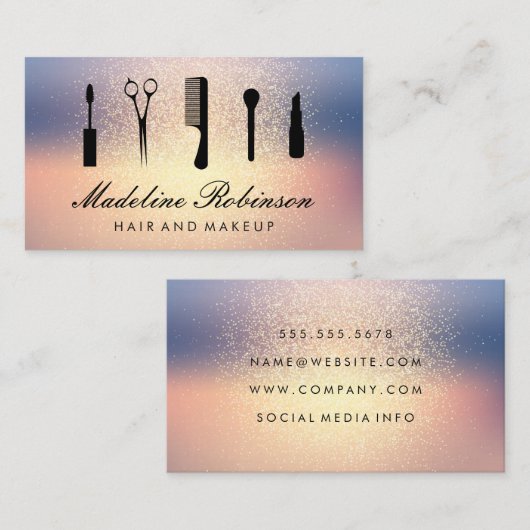 グリッター背景 |メイクアップとヘアツール 名刺 (正面/裏面)