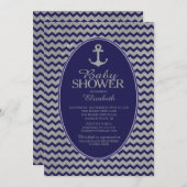 グリッター航海のいかりベイビーシャワーの侵入 招待状 (正面/裏面)