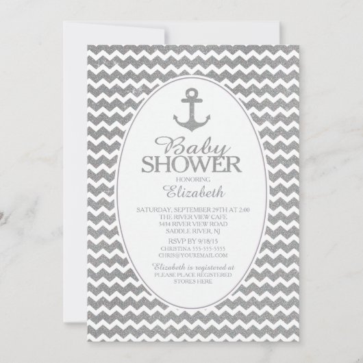 グリッター航海のいかりベイビーシャワーの侵入 招待状 (正面)