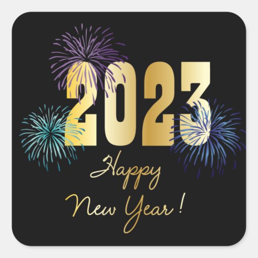 グリッター花火2023新年おめでとう スクエアシール (正面)