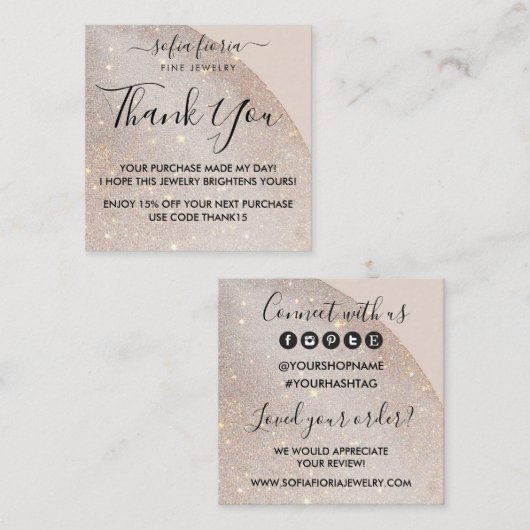 グリッター芸術的ジュエリーご注文ありがとうございます スクエア名刺 (正面/裏面)