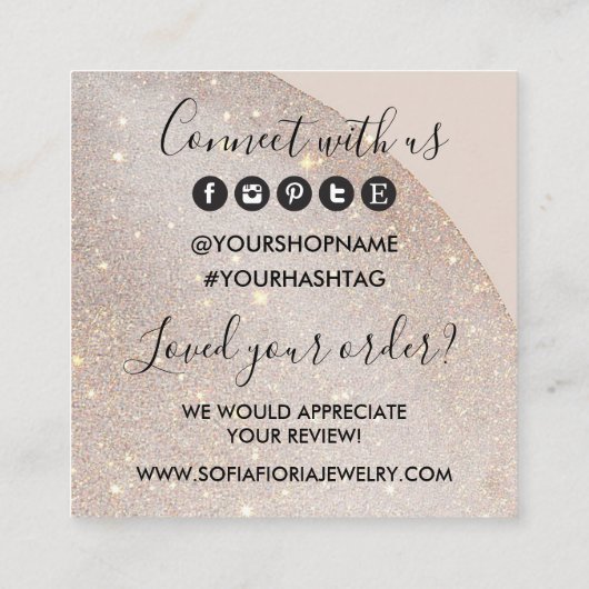 グリッター芸術的ジュエリーご注文ありがとうございます スクエア名刺 (裏面)