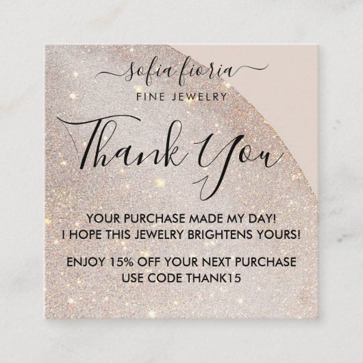 グリッター芸術的ジュエリーご注文ありがとうございます スクエア名刺 (正面)