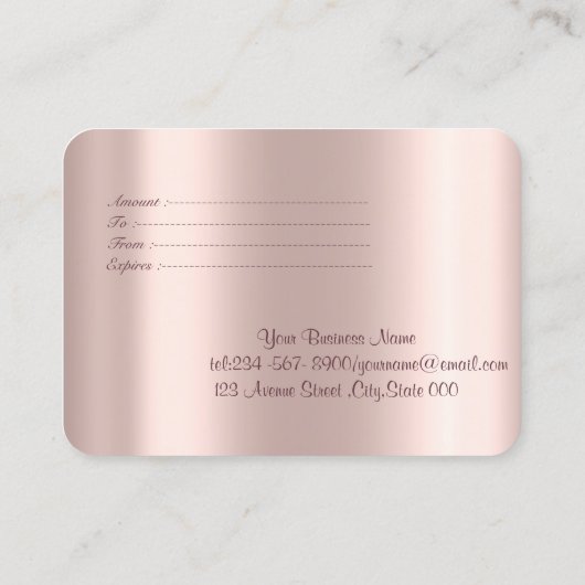 グリッター蓮の花、コンフェッティ、ローズゴールド 割引カード (裏面)