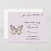 グリッター蝶オンラベンダー応答カード 出欠カード (正面/裏面)